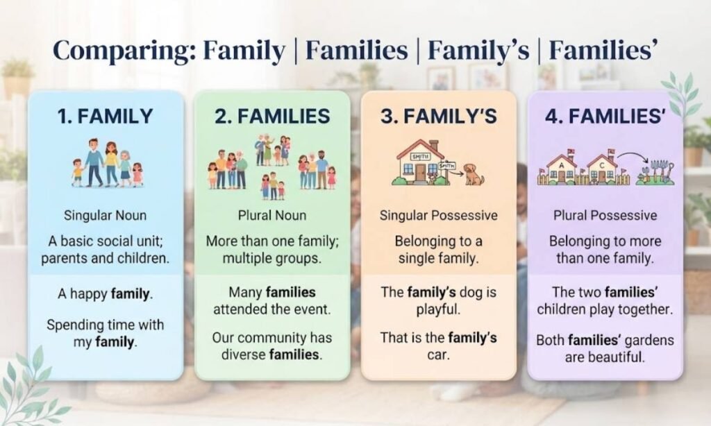 Family, Families, Familys, and Families Compared