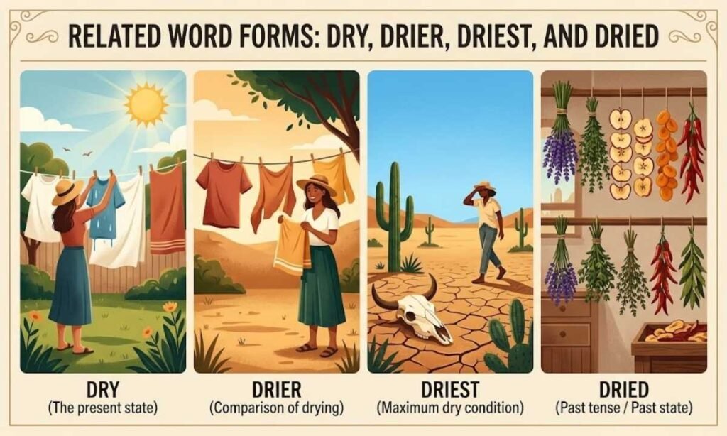 Related Word Forms Dry, Drier, Driest, and Dried