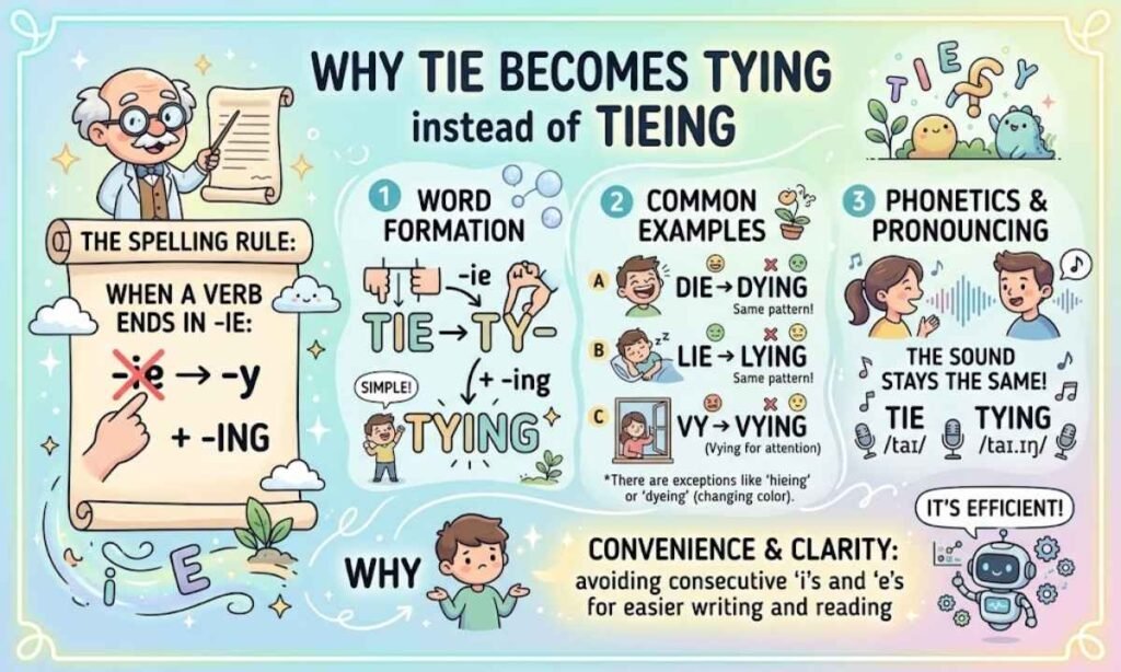 Why Tie Becomes Tying Instead of Tieing