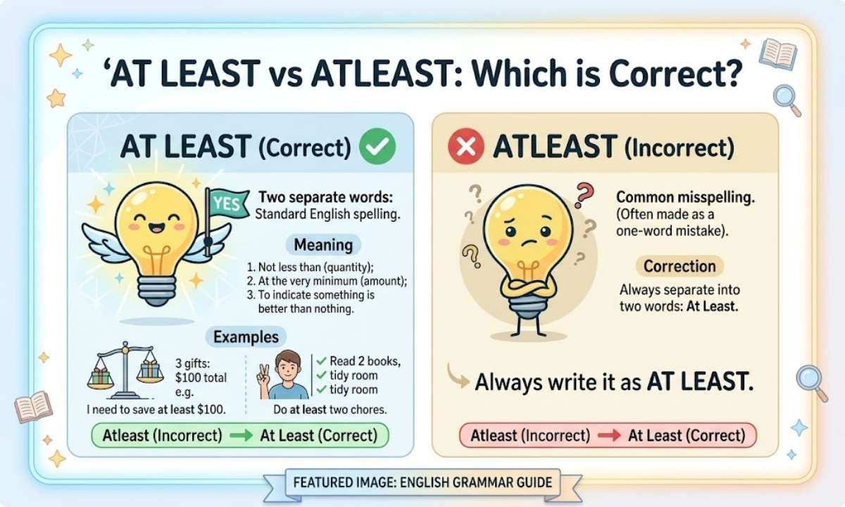 At Least or Atleast Which Is Correct Meaning, Spelling and Examples