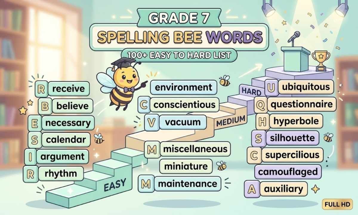 Grade 7 Spelling Bee Words 100+ Easy to Hard List